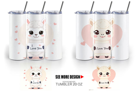 Tumbler Wrap Valentine Alpaca Cartoon Sublimation artnoy 