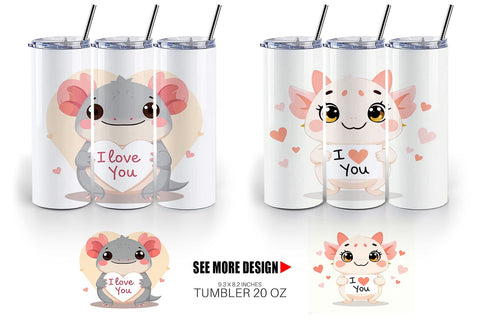 Tumbler Wrap Valentine Axolotl Cartoon Sublimation artnoy 