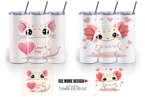 Tumbler Wrap Valentine Axolotl Cartoon Sublimation artnoy 