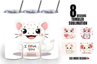 Tumbler Wrap Valentine Axolotl Cartoon Sublimation artnoy 