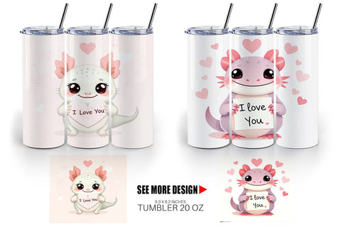 Tumbler Wrap Valentine Axolotl Cartoon Sublimation artnoy 