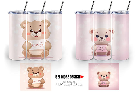Tumbler Wrap Valentine Bear Cartoon Sublimation artnoy 