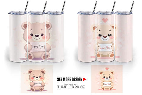 Tumbler Wrap Valentine Bear Cartoon Sublimation artnoy 