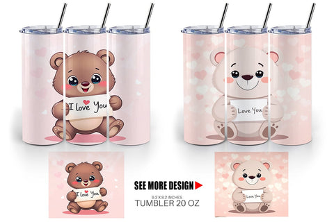 Tumbler Wrap Valentine Bear Cartoon Sublimation artnoy 