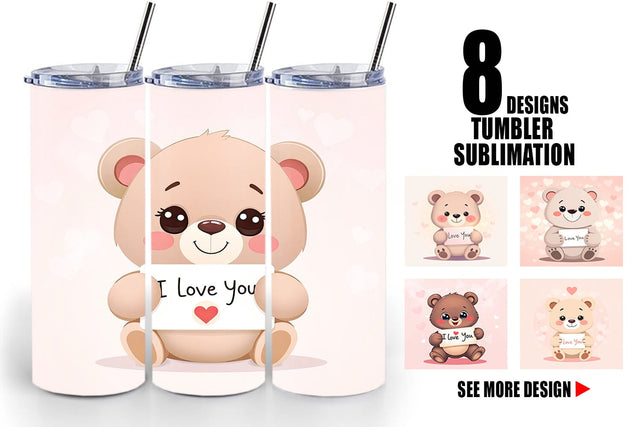 Tumbler Wrap Valentine Bear Cartoon Sublimation artnoy 