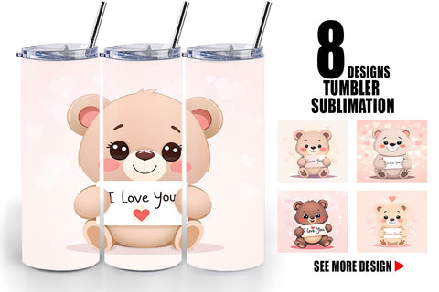 Tumbler Wrap Valentine Bear Cartoon Sublimation artnoy 