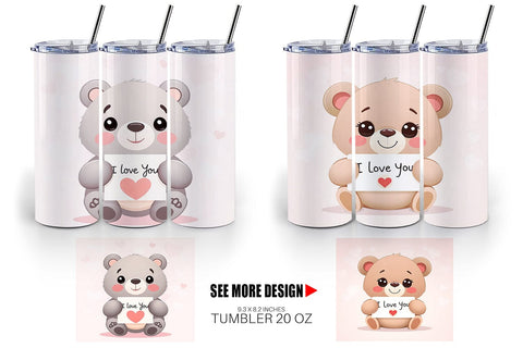 Tumbler Wrap Valentine Bear Cartoon Sublimation artnoy 