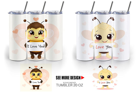 Tumbler Wrap Valentine Bee Cartoon Sublimation artnoy 