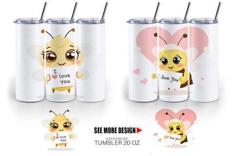 Tumbler Wrap Valentine Bee Cartoon Sublimation artnoy 