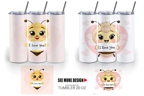 Tumbler Wrap Valentine Bee Cartoon Sublimation artnoy 