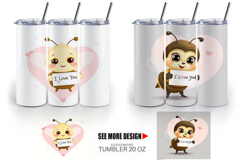 Tumbler Wrap Valentine Bee Cartoon Sublimation artnoy 