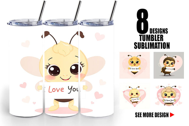 Tumbler Wrap Valentine Bee Cartoon Sublimation artnoy 