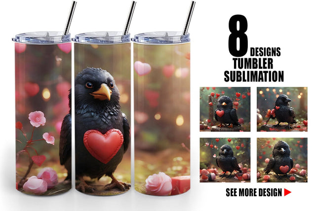 Tumbler Wrap Valentine Bird Crow Sublimation artnoy 