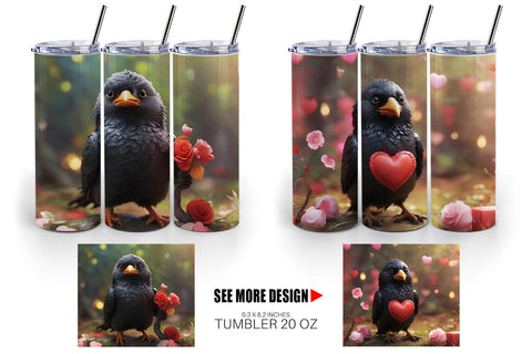 Tumbler Wrap Valentine Bird Crow Sublimation artnoy 