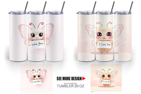 Tumbler Wrap Valentine Butterfly Cartoon Sublimation artnoy 