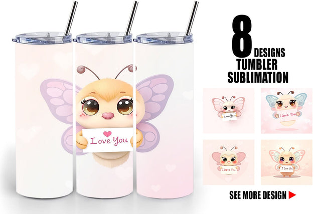 Tumbler Wrap Valentine Butterfly Cartoon Sublimation artnoy 