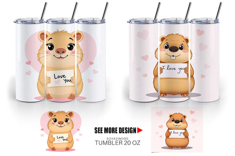 Tumbler Wrap Valentine Capybara Cartoon Sublimation artnoy 