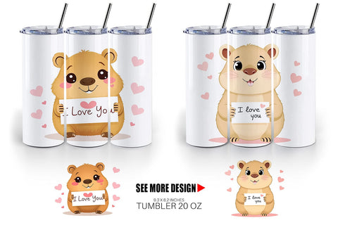 Tumbler Wrap Valentine Capybara Cartoon Sublimation artnoy 