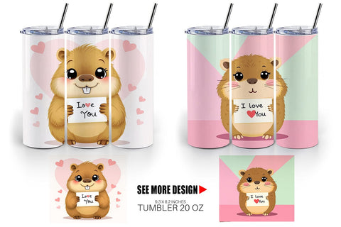 Tumbler Wrap Valentine Capybara Cartoon Sublimation artnoy 