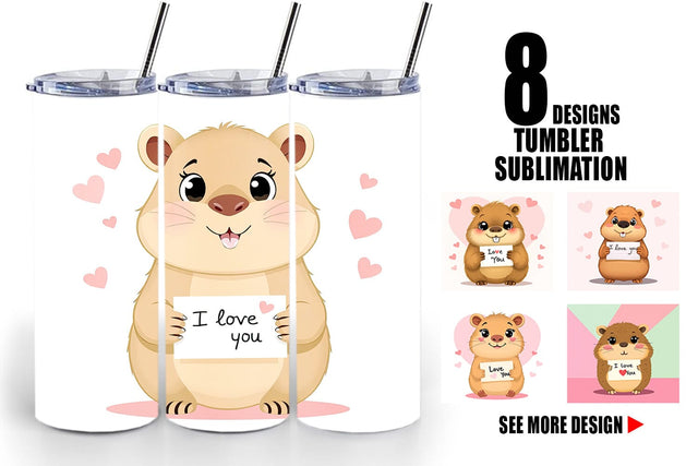 Tumbler Wrap Valentine Capybara Cartoon Sublimation artnoy 