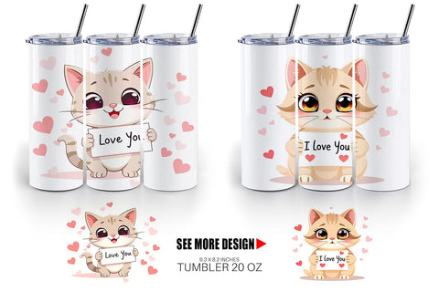 Tumbler Wrap Valentine Cat Cartoon Sublimation artnoy 