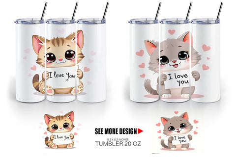 Tumbler Wrap Valentine Cat Cartoon Sublimation artnoy 