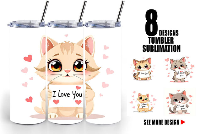 Tumbler Wrap Valentine Cat Cartoon Sublimation artnoy 