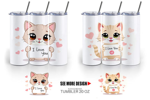 Tumbler Wrap Valentine Cat Cartoon Sublimation artnoy 