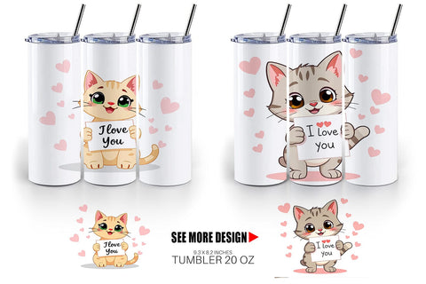Tumbler Wrap Valentine Cat Cartoon Sublimation artnoy 