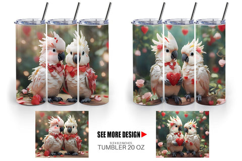 Tumbler Wrap Valentine Cockatoo Bird Sublimation artnoy 