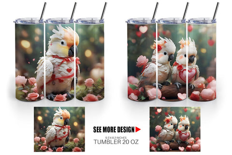 Tumbler Wrap Valentine Cockatoo Bird Sublimation artnoy 