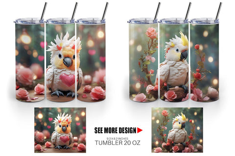 Tumbler Wrap Valentine Cockatoo Bird Sublimation artnoy 