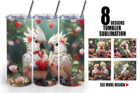 Tumbler Wrap Valentine Cockatoo Bird Sublimation artnoy 