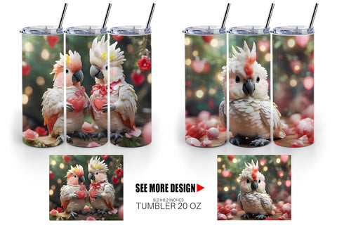 Tumbler Wrap Valentine Cockatoo Bird Sublimation artnoy 