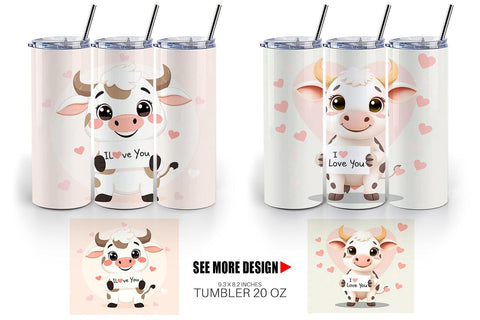 Tumbler Wrap Valentine Cow Cartoon Sublimation artnoy 