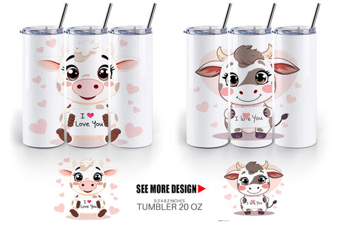 Tumbler Wrap Valentine Cow Cartoon Sublimation artnoy 