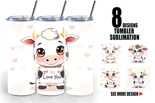 Tumbler Wrap Valentine Cow Cartoon Sublimation artnoy 
