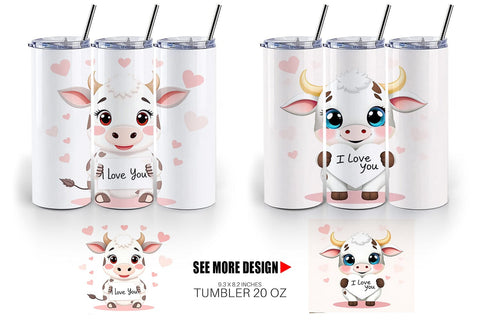 Tumbler Wrap Valentine Cow Cartoon Sublimation artnoy 