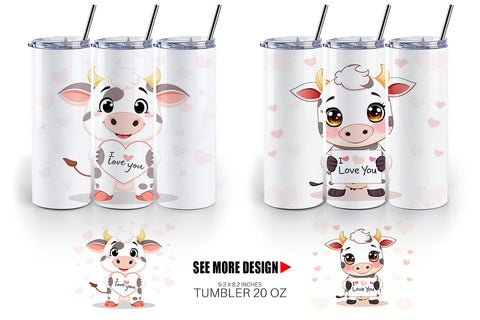 Tumbler Wrap Valentine Cow Cartoon Sublimation artnoy 