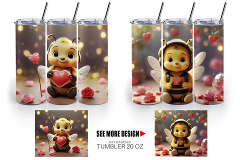 Tumbler Wrap Valentine Cute Bee Sublimation artnoy 