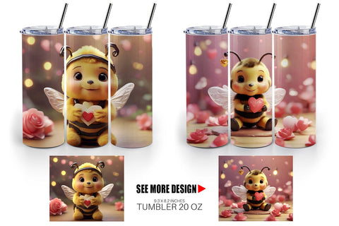 Tumbler Wrap Valentine Cute Bee Sublimation artnoy 