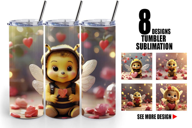 Tumbler Wrap Valentine Cute Bee Sublimation artnoy 