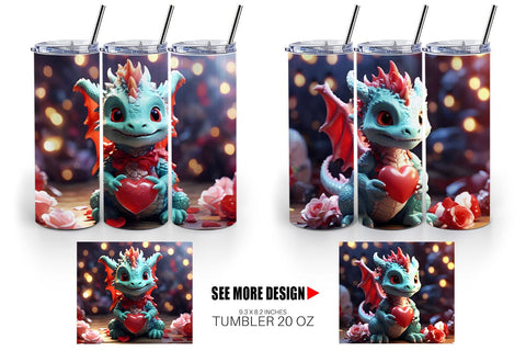 Tumbler Wrap Valentine Cute Dragon Sublimation artnoy 