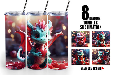 Tumbler Wrap Valentine Cute Dragon Sublimation artnoy 