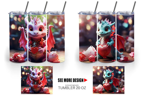 Tumbler Wrap Valentine Cute Dragon Sublimation artnoy 