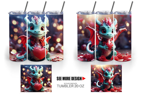 Tumbler Wrap Valentine Cute Dragon Sublimation artnoy 