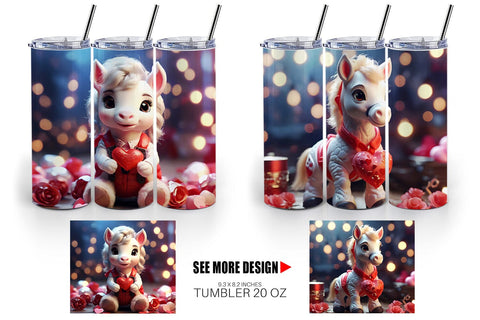 Tumbler Wrap Valentine Cute Horse Sublimation artnoy 