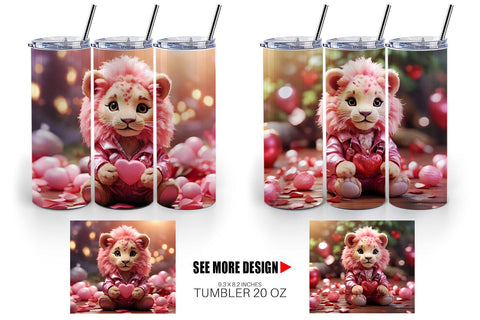Tumbler Wrap Valentine Cute Lion Sublimation artnoy 