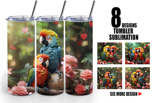 Tumbler Wrap Valentine Cute Macaw Bird Sublimation artnoy 