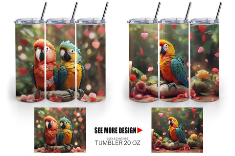 Tumbler Wrap Valentine Cute Macaw Bird Sublimation artnoy 